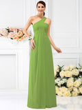 A-Line/Princess One-Shoulder Pleats Sleeveless Long Chiffon Bridesmaid Dresses TPP0005173