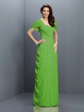 A-Line/Princess Sweetheart Pleats Short Sleeves Long Chiffon Bridesmaid Dresses TPP0005228