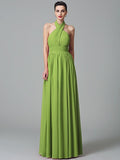 A-Line/Princess Halter Ruffles Sleeveless Long Chiffon Bridesmaid Dresses TPP0005403