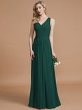 A-Line/Princess V-neck Chiffon Floor-Length Sleeveless Bridesmaid Dresses TPP0005466