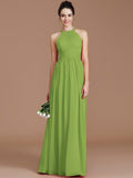 A-Line/Princess Halter Sleeveless Ruched Floor-Length Chiffon Bridesmaid Dresses TPP0005272