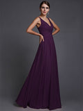 A-Line/Princess V-neck Sleeveless Long Ruffles Chiffon Bridesmaid Dresses TPP0005130