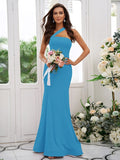 Sheath/Column Stretch Crepe Ruffles One-Shoulder Sleeveless Floor-Length Bridesmaid Dresses TPP0004901