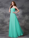 A-line/Princess Sweetheart Sleeveless Ruched Long Chiffon Bridesmaid Dresses TPP0005267