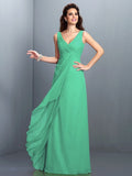 A-Line/Princess Straps Pleats Sleeveless Long Chiffon Bridesmaid Dresses TPP0002855