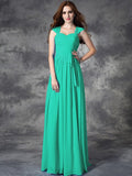 A-line/Princess Straps Ruffles Sleeveless Long Chiffon Bridesmaid Dresses TPP0005800