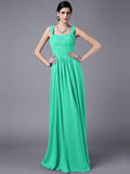 Sheath/Column Straps Sleeveless Pleats Long Chiffon Bridesmaid Dresses TPP0005648