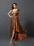 Sheath/Column Sleeveless High Low Silk like Satin Bridesmaid Dresses TPP0005141