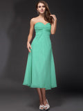 Sheath/Column Sweetheart Ruffles Sleeveless Tea Length Chiffon Bridesmaid Dresses TPP0005620