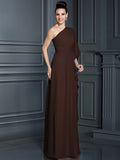 Sheath/Column One-Shoulder 3/4 Sleeves Long Chiffon Bridesmaid Dresses TPP0005047