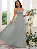 A-Line/Princess Chiffon Ruched Straps Sleeveless Floor-Length Bridesmaid Dresses TPP0004915