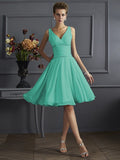 A-Line/Princess V-neck Sleeveless Pleats Short Chiffon Bridesmaid Dresses TPP0005039