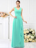 Sheath/Column V-neck Beading Sleeveless Long Chiffon Bridesmaid Dresses TPP0005417