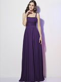 Sheath/Column Spaghetti Straps Sleeveless Pleats Long Chiffon Bridesmaid Dresses TPP0005447