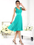 A-Line/Princess V-neck Sleeveless Short Chiffon Bridesmaid Dresses TPP0005239