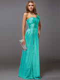 Sheath/Column One-Shoulder Sleeveless Ruffles Long Satin Bridesmaid Dresses TPP0005611