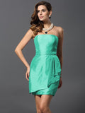 Sheath/Column Strapless Sleeveless Short Taffeta Bridesmaid Dresses TPP0005860