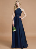 A-Line/Princess Halter Sleeveless Ruched Floor-Length Chiffon Bridesmaid Dresses TPP0005208