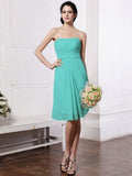 Sheath/Column Strapless Sleeveless Pleats Short Chiffon Bridesmaid Dresses TPP0005722