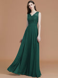 A-Line/Princess V-neck Sleeveless Floor-Length Lace Chiffon Bridesmaid Dresses TPP0005542