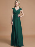 A-Line/Princess V-neck Sleeveless Ruched Floor-Length Chiffon Bridesmaid Dresses TPP0005567