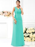 Sheath/Column V-neck Pleats Sleeveless Long Chiffon Bridesmaid Dresses TPP0005028