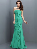 Trumpet/Mermaid Strapless Pleats Sleeveless Long Chiffon Bridesmaid Dresses TPP0005428