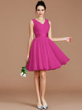 A-Line/Princess V-neck Sleeveless Sash/Ribbon/Belt Short/Mini Chiffon Bridesmaid Dresses TPP0005048