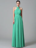 A-Line/Princess Halter Ruffles Sleeveless Long Chiffon Bridesmaid Dresses TPP0005403