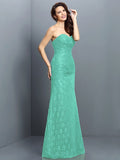 A-Line/Princess Sweetheart Lace Sleeveless Long Satin Bridesmaid Dresses TPP0005630