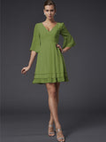 A-Line/Princess V-neck 1/2 Sleeves Beading Short Chiffon Bridesmaid Dresses TPP0005089