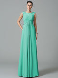 A-Line/Princess Scoop Ruched Sleeveless Long Chiffon Bridesmaid Dresses TPP0005442