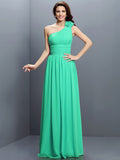 A-Line/Princess One-Shoulder Pleats Sleeveless Long Chiffon Bridesmaid Dresses TPP0005383