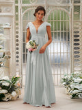 A-Line/Princess Chiffon Ruffles V-neck Sleeveless Sweep/Brush Train Bridesmaid Dresses TPP0004927