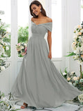 A-Line/Princess Chiffon Ruched Off-the-Shoulder Sleeveless Floor-Length Bridesmaid Dresses TPP0004920