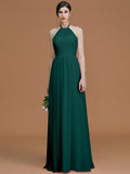 A-Line/Princess Halter Sleeveless Floor-Length Ruched Chiffon Bridesmaid Dresses TPP0005663