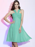 A-Line/Princess Halter Sleeveless Pleats Short Chiffon Bridesmaid Dresses TPP0005098