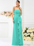 Sheath/Column Strapless Hand-Made Flower Sleeveless Long Chiffon Bridesmaid Dresses TPP0005538