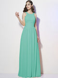 A-Line/Princess Bateau Sleeveless Pleats Long Chiffon Bridesmaid Dresses TPP0005088