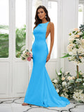 Sheath/Column Stretch Crepe Ruffles Square Sleeveless Sweep/Brush Train Bridesmaid Dresses TPP0004954