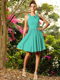 A-Line/Princess Scoop Hand-Made Flower Sleeveless Short Chiffon Bridesmaid Dresses TPP0005194