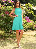 A-Line/Princess Scoop Lace Sleeveless Short Elastic Woven Satin Bridesmaid Dresses TPP0005043