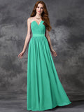 A-line/Princess Sweetheart Ruched Sleeveless Long Chiffon Bridesmaid Dresses TPP0005563