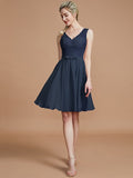 A-Line/Princess V-neck Sleeveless Lace Short/Mini Chiffon Bridesmaid Dresses TPP0005355