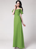 Sheath/Column Sleeveless Pleats Spaghetti Straps Long Chiffon Bridesmaid Dresses TPP0005742