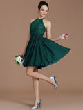 A-Line/Princess Halter Sleeveless Lace Short/Mini Chiffon Bridesmaid Dresses TPP0005132