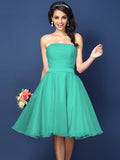 A-Line/Princess Strapless Pleats Sleeveless Short Satin Bridesmaid Dresses TPP0005499