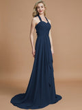 A-Line/Princess Halter Sleeveless Chiffon Sweep/Brush Train Bridesmaid Dresses TPP0005446