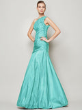 A-Line/Princess One-Shoulder Sleeveless Pleats Long Taffeta Bridesmaid Dresses TPP0005085