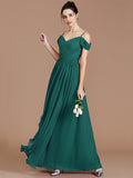 A-Line/Princess Off-the-Shoulder Sleeveless Ruched Floor-Length Chiffon Bridesmaid Dresses TPP0005174